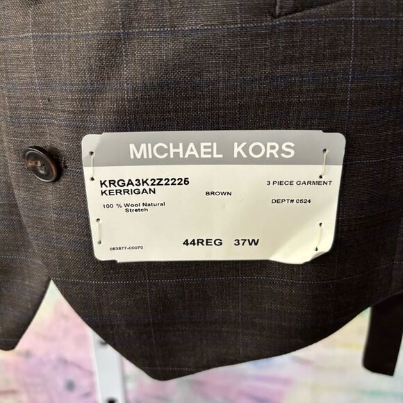 Michael Kors Brown Plaid Kerrigan Vest Tailored 100% Wool 44R new with tags - Picture 4 of 6